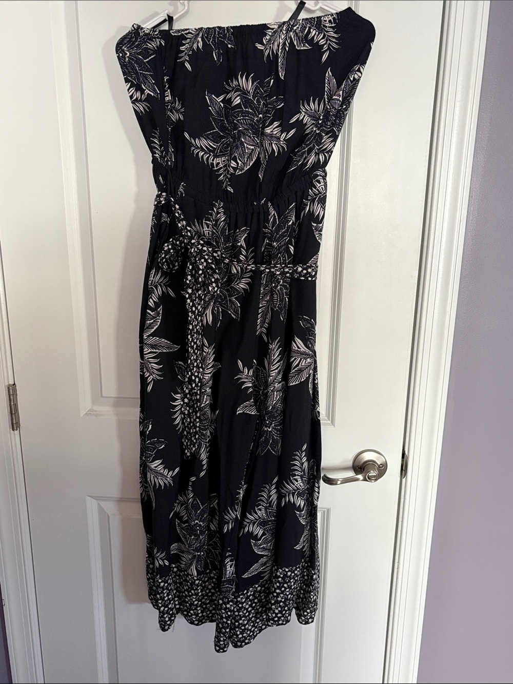 fab'rik Black Floral Strapless Jumpsuit with Waist Tie